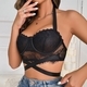 black black Sheer Lace Strappy Halter Bra Top