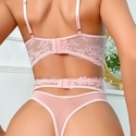 lotus pink women's Lace See-Through Push-Up Lingerie Set With Garter Belt