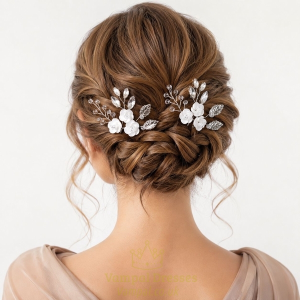 flower and Leaf Hairpin (Set of 2) HS-J7294S handmade Forest Style U-Shaped Flower Branch Hairpin Elegant Bun Headpiece