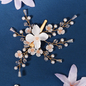 gold HS-J6608G handmade Crystal Flower Bridal Hair Clip