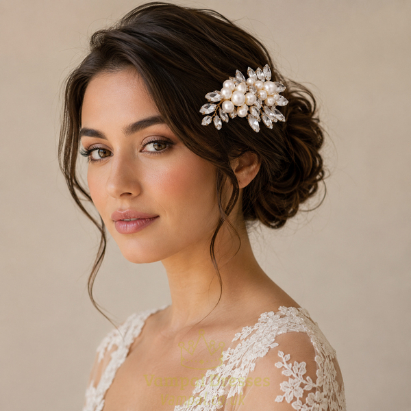 handmade Pearl Rhinestone Bridal Side Hair Comb