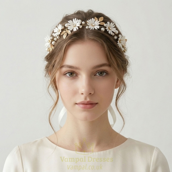cutout rhinestone handmade headband forest Style Fabric Simulated Flower Pearl Headband Wedding Hair Accessory