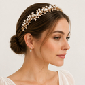 light Luxury Bridal Floral Wreath Headband With Pearls And Rhinestones