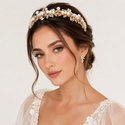 light Luxury Bridal Floral Wreath Headband With Pearls And Rhinestones