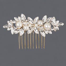 Gold Pearl Rhinestone Hair Comb Hs-J7277g