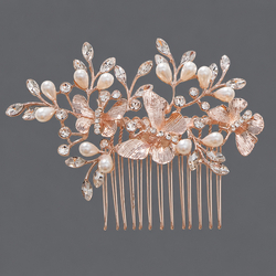 Rose Gold Pearl Rhinestone Hair Comb Hs-J4896