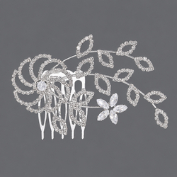 Silver Floral Rhinestone Hair Comb Hs-J6840s
