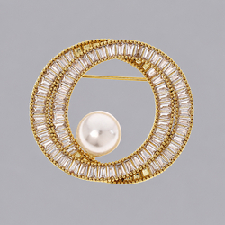 Copper Zircon Girl Pearl Brooch Brs-J434g