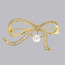Light Luxury Bow Pearl Brooch Brs-J438g