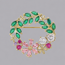 Copper Zircon Flower Niche Brooch Brs-J415gcai