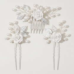 White Rose Hair Comb Hs-J7083s