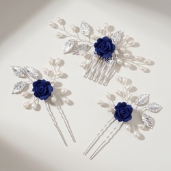 Blue Rose Hair Comb Hs-J7083sblue