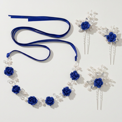 Blue Rose Hairpin And Hairband Set Zuhe-372Blue