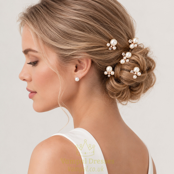 light luxury versatile pearl hairpin set simple Pearl Rhinestone Bridal Hairpin Set U-Shaped Hair Fork