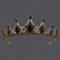 Antique Gold Light Luxury Rhinestone Queen Crown Ts-J2853blk