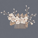gold Leaf Pink Flower Hair Bun Comb Handmade Bridal Accessory