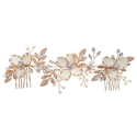 gold forest-style light luxury floral leaf headband handmade Rhinestone Pearl Bridal Hair Comb Set
