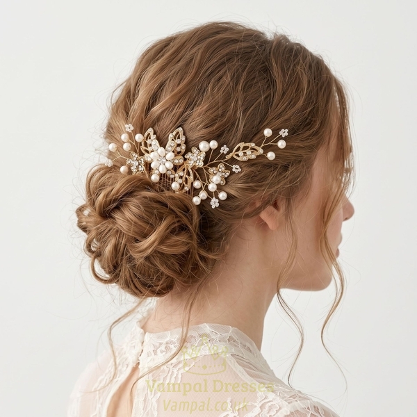 forest Style Pearl Floral Hair Comb Crystal Hairpin