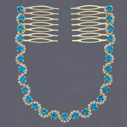 Lake Blue Diamond Wavy Gold Hair Comb Hs-J5897glb
