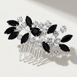 Silver Black Rhinestone Hair Comb Hs-J6395sblk