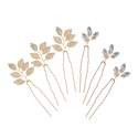 gold Leaf Rhinestone Hairpin Set HS-J5907 minimalist Metal Leaf Rhinestone U-Shaped Hairpin Set