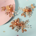 hS-J7290G (3-pack) handmade Gold Wire Petal Flower Hair Clip Vintage Forest Style Wedding Headpiece