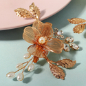hS-J7290G (3-pack) handmade Gold Wire Petal Flower Hair Clip Vintage Forest Style Wedding Headpiece