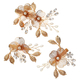 hS-J7290G (3-pack) handmade Gold Wire Petal Flower Hair Clip Vintage Forest Style Wedding Headpiece