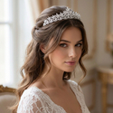 french Light Luxury Floral Leaf Rhinestone Crown Headpiece