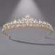 french Light Luxury Floral Leaf Rhinestone Crown Headpiece