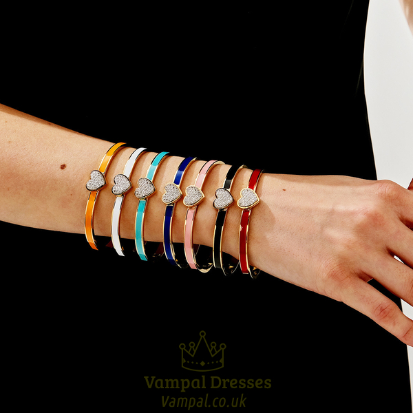 stainless Steel Oil-Drop Heart Open Bangle Bracelet