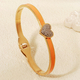 stainless Steel Oil-Drop Heart Open Bangle Bracelet