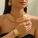 multi-Layer Metal Jewelry Set Geometric Line Collar Necklace Adjustable Bracelet