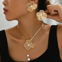 flower Pearl Inlay Necklace And Earring Set For Women