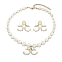 light Luxury Geometric Diamond Necklace And Earrings Set With Long Pearl Chain