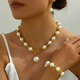 pearl Mother-Of-Pearl Earrings Necklace Bracelet Set For Women