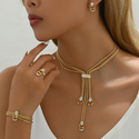 minimalist Fresh Necklace Earring Set With Diamond Clavicle Chain And Ring