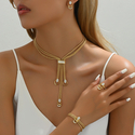 minimalist Fresh Necklace Earring Set With Diamond Clavicle Chain And Ring