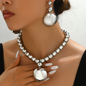 european American Fashion Women's Jewelry Set Metal Bead Necklace Pendant Earrings