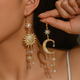 vintage Sun Crescent Tassel Earrings With Diamond Studs