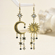 vintage Sun Crescent Tassel Earrings With Diamond Studs