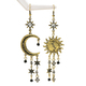 vintage Sun Crescent Tassel Earrings With Diamond Studs