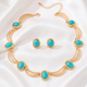 vintage Gemstone Inlay Earrings And Necklace Set