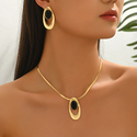 glossy Diamond-Studded Pendant Earrings With Long Necklace