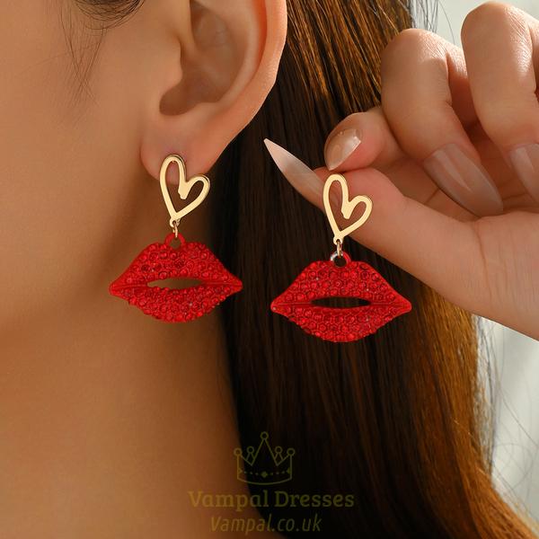 diamond-Studded Heart And Lips Earrings For Women
