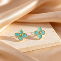 colorful Oil-Drip Four-Leaf Clover Stainless Steel Stud Earrings