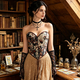 apricot vintage Jacquard Corset Bustier With Boning And Tummy Control