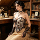 apricot vintage Jacquard Corset Bustier With Boning And Tummy Control