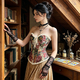 apricot vintage Jacquard Corset With Boning And Tummy Control