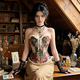 apricot vintage Jacquard Corset With Boning And Tummy Control
